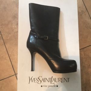 Yves Saint Laurent YSL TRIBTOO Black Leather Booties Size 37 ….$315 OBO